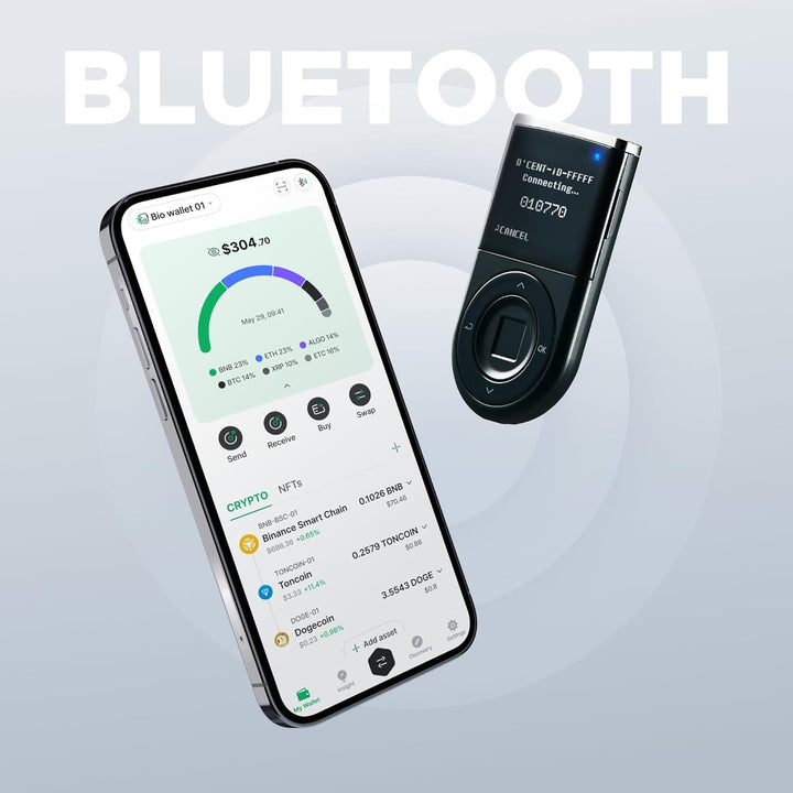 D'CENT Biometrisch Geldbörse-Kryptowährung Hardware Geldbörse-Bluetooth-Unterstützung für mehrere Mü