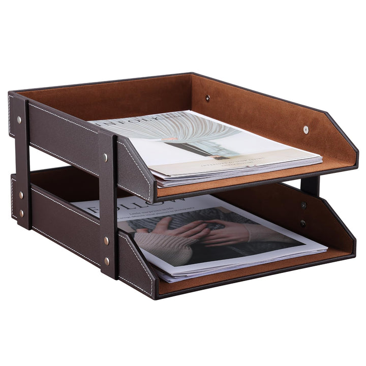 KINGFOM™ A4 Leder Briefablage (2 Schubladen-Braun), 2 Schubladen-Braun