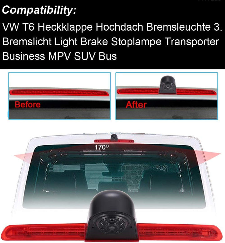 Rückfahrkamera Transporter mit Bremslicht Bremsleuchte, HD Nachtsicht wasserdichte Auto Rückfahrkame