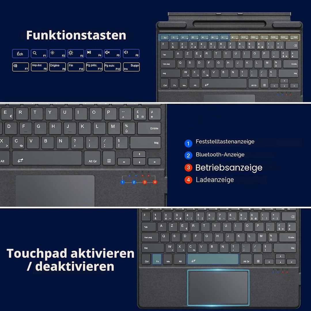 MoKo French Touchpad Bluetooth Tastatur für 13 Zoll Microsoft Surface Pro 11/ Pro 10/ Pro 9/ Pro 8/