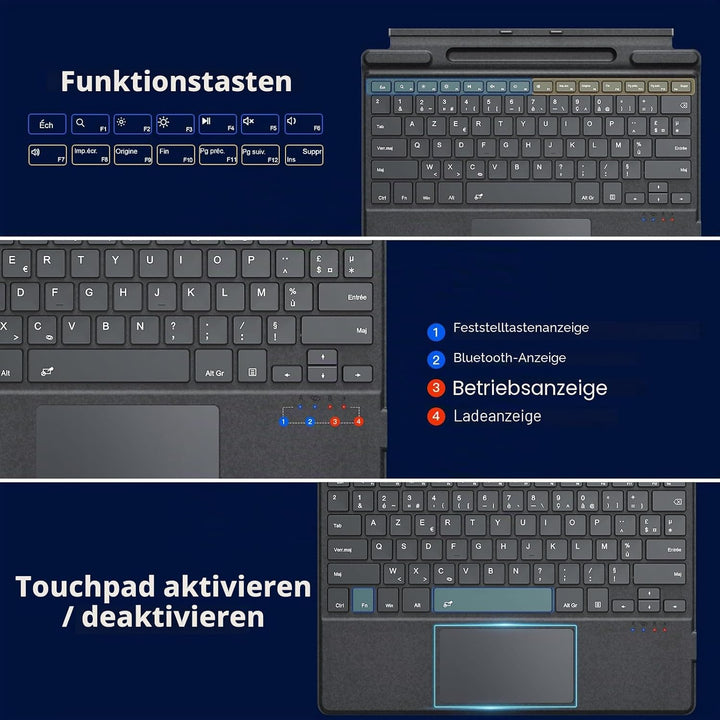 MoKo French Touchpad Bluetooth Tastatur für 13 Zoll Microsoft Surface Pro 11/ Pro 10/ Pro 9/ Pro 8/