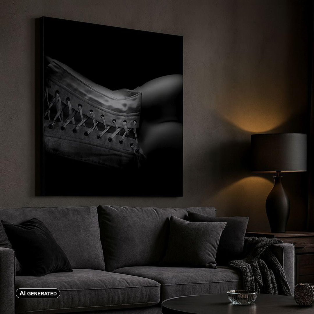 Bilder auf Leinwand Weiblicher Körper Leder Korsett Frau Leinwandbild 60x60cm Wandbilder Dekoration
