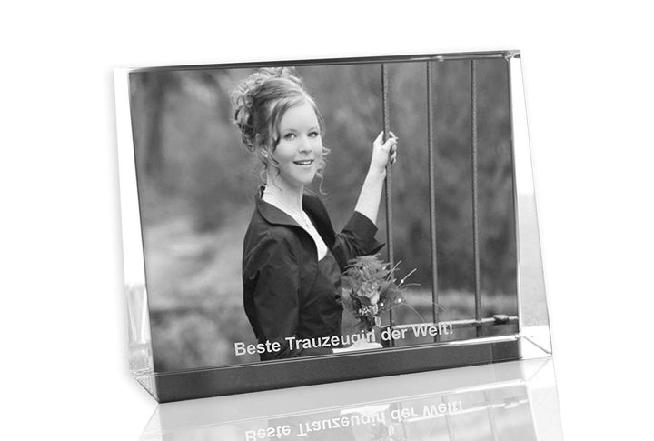 VIP-LASER 2D GRAVUR Glas Kristall Flachglas selbststehend Querformat mit einem Foto Deiner besten Fr