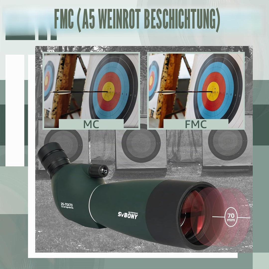 Svbony SV28PLUS Spektiv für Vogelbeobachtung, 25-75×70mm mit Kabellosem Controller, BAK4 A5 Weinrote