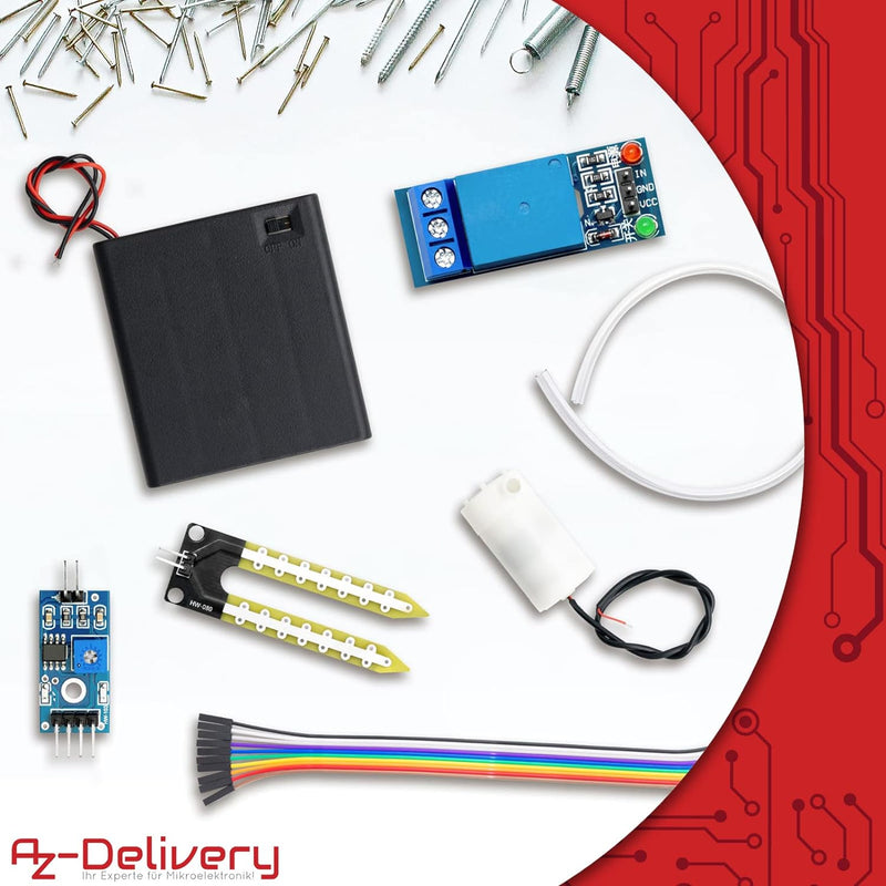 AZDelivery 3x Pflanzen-Bewässerung-Set V 5.0 SENSOR Automatisches Bewässerungsmodul DIY-Kit Bodenfeu