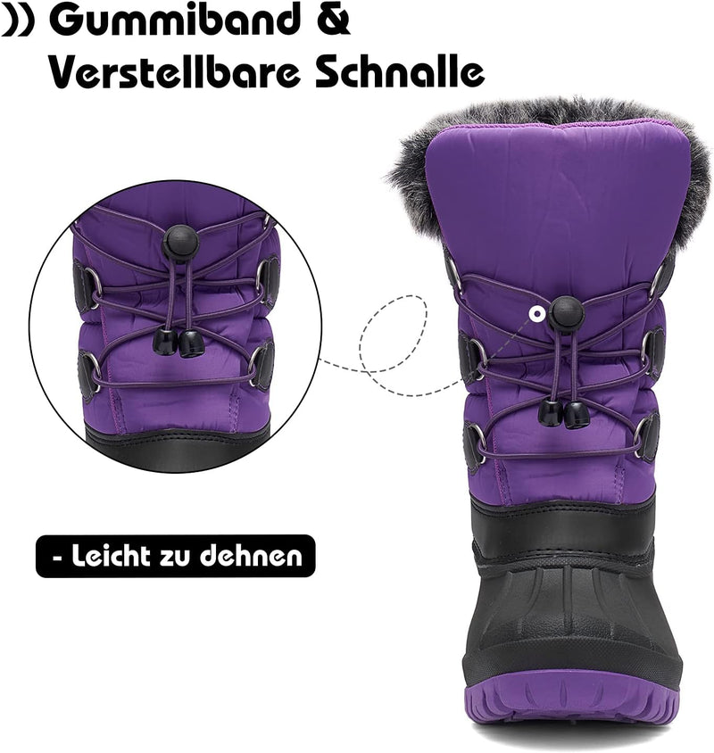 Mishansha Kinder Winterstiefel Gefüttert Wasserdichte Rutschfest Schneestiefel für Mädchen Jungen, G