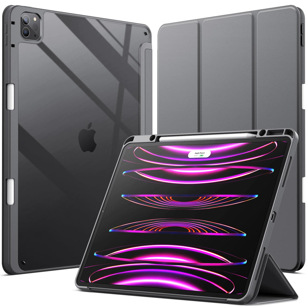 JETech Hülle für iPad Pro 12,9" 6/5/4/3 (2022/2021/2020/2018), Space Grau | Transparente Rückseite,