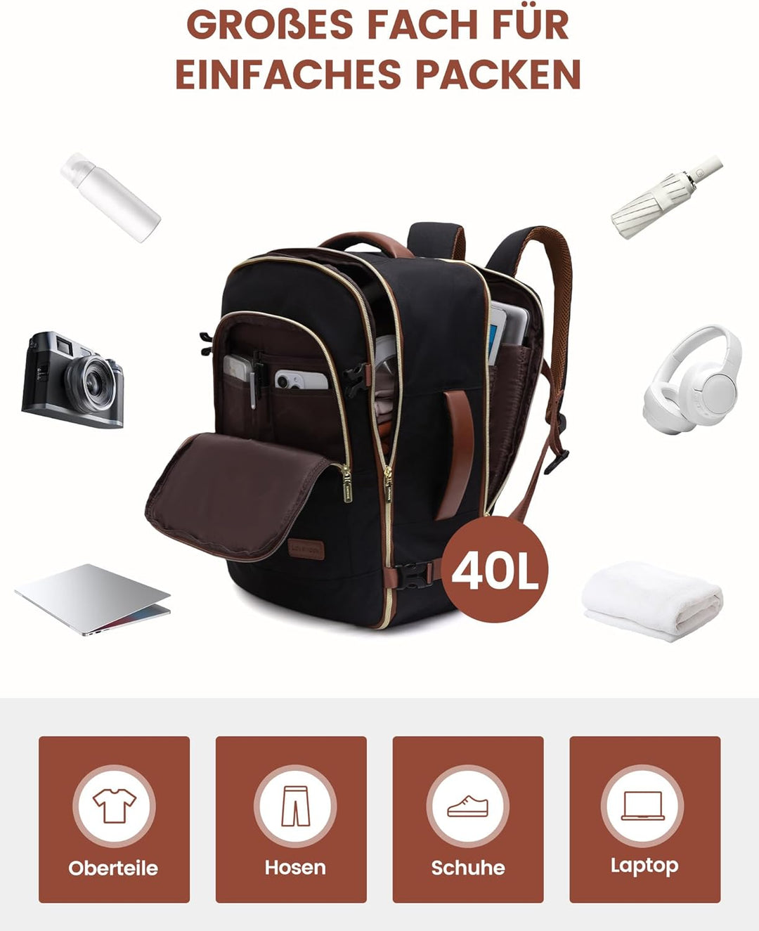 LOVEVOOK Handgepäck Rucksack Flugzeug, Gross Reiserucksack Damen 18 Zoll Laptop Rucksäcke, Travel Ba