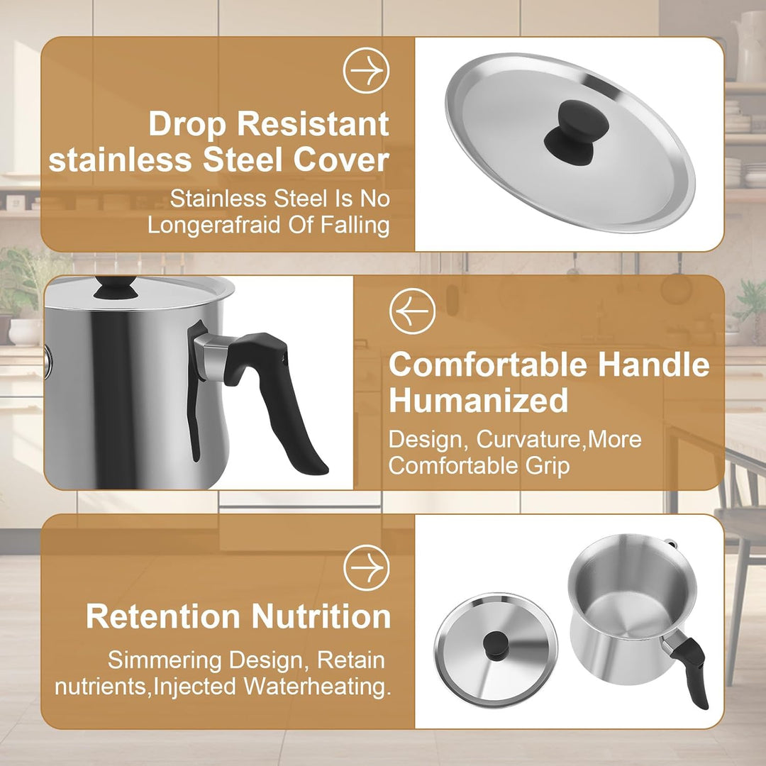 1.5l Milchtopf Induktion, Milchtopf Doppelwandig Mit Ausgiesser Und Rutschfester, Simmertopf Kochtop