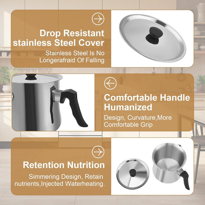 1.5l Milchtopf Induktion, Milchtopf Doppelwandig Mit Ausgiesser Und Rutschfester, Simmertopf Kochtop