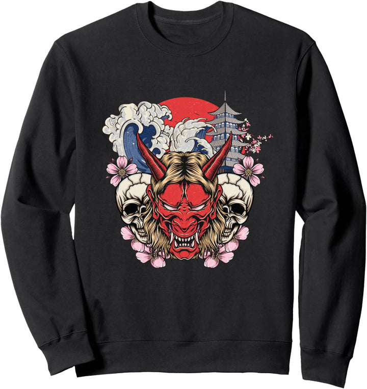Japanese Oni Red Samurai Monster mask anime demon Sweatshirt