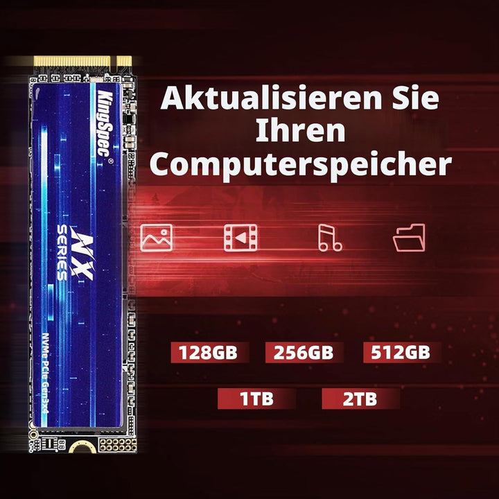 KingSpec SSD 512GB M.2 NVMe, PCIe Gen 3x4 Gaming Solid State Drive, Up to 3500MB/s Read, 3D NAND Fla