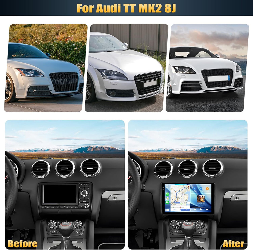 CAMECHO 4G+128G Android 15 Autoradio für Audi TT MK2 8J mit Navi Carplay Android Auto Wireless, Dopp
