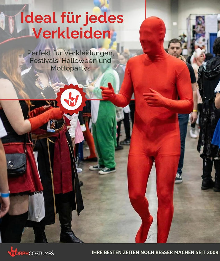 MSUIT Roter Morphsuit für Erwachsene, Ganzkörperanzug Herren Damen, Faschingskostüm - L (163cm-175cm