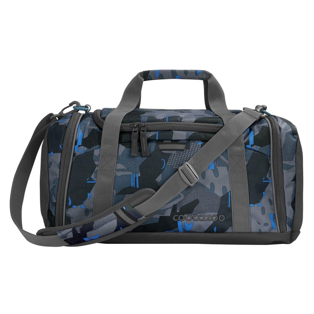 coocazoo Sporttasche „Blue Craft“, schwarz-blau, Hauptfach, Nasswäschefach, Seitentasche, Reflektore