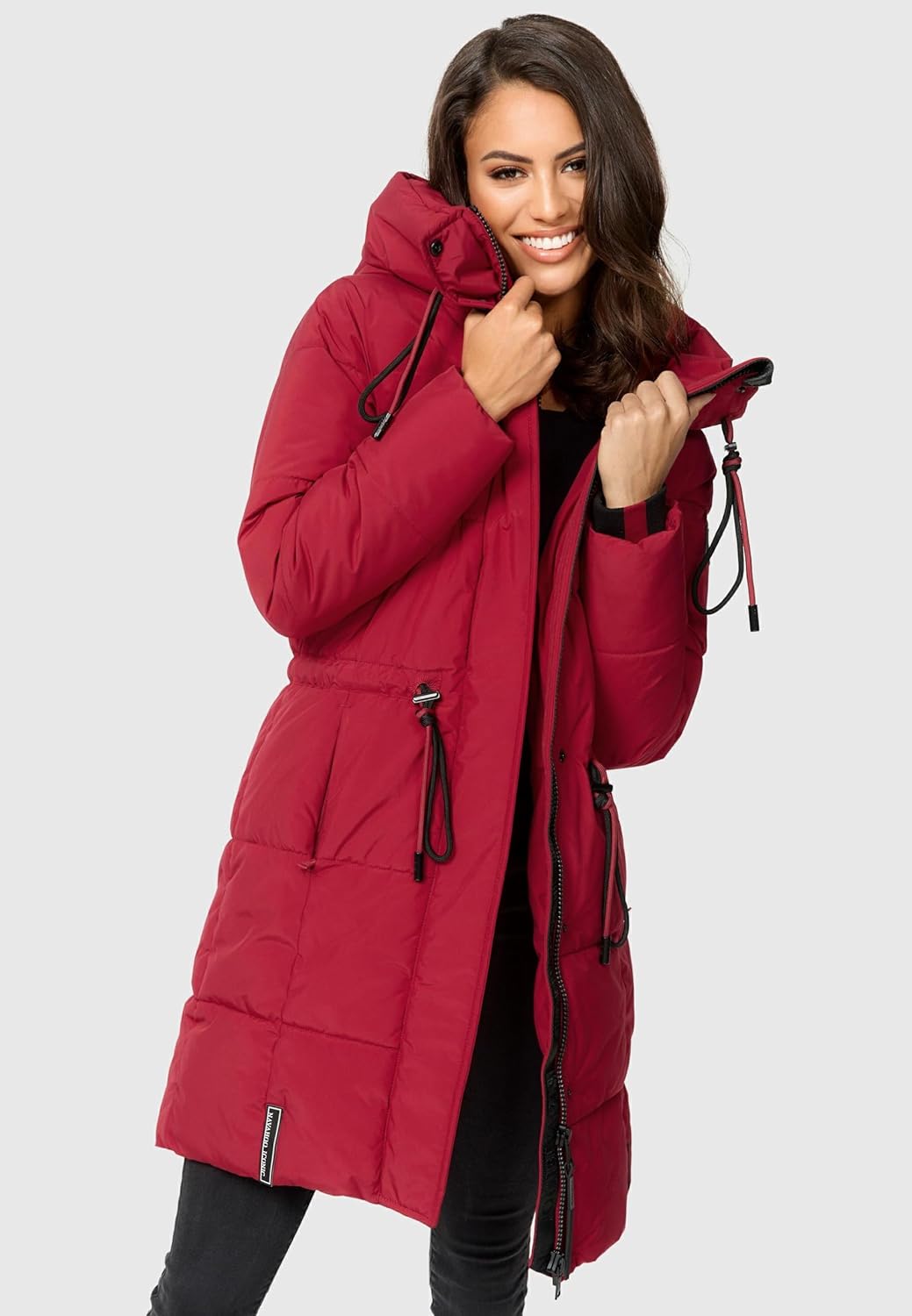 Navahoo Damen Wintermantel kurzer Steppmantel mit Kapuze Zuckertatze XIV XS-XXL S Dark Red, S Dark R