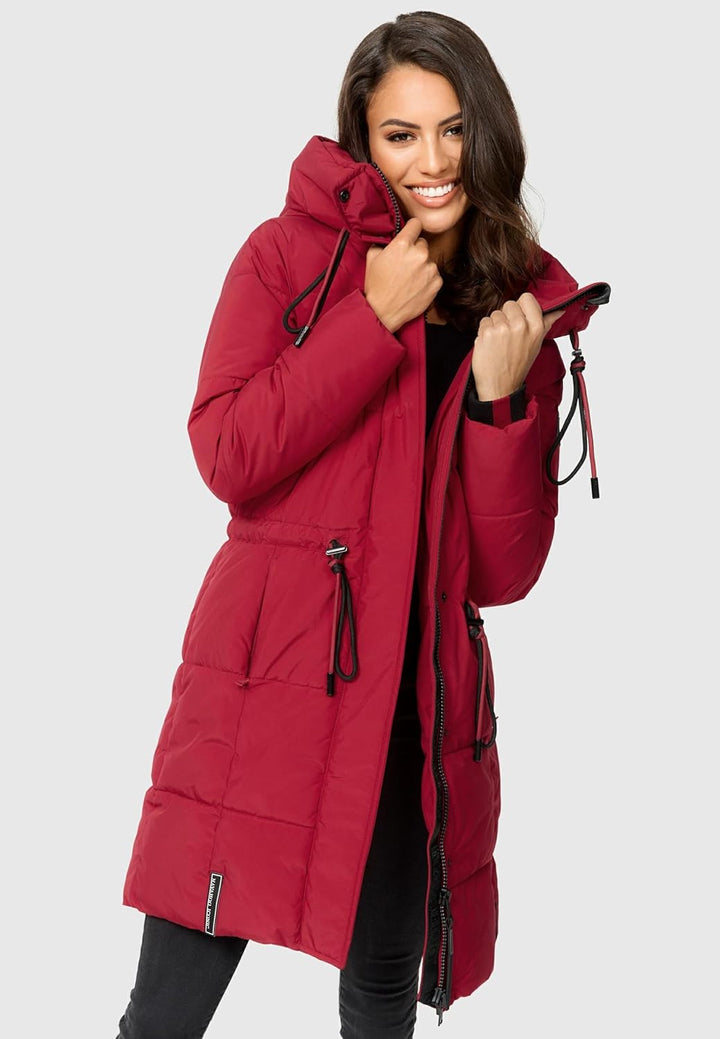 Navahoo Damen Wintermantel kurzer Steppmantel mit Kapuze Zuckertatze XIV XS-XXL S Dark Red, S Dark R