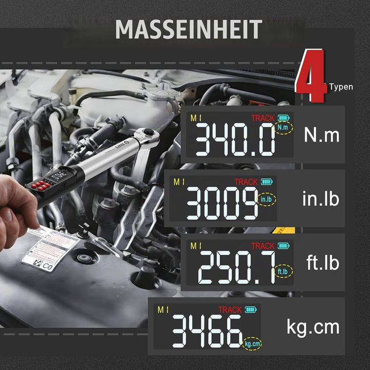 VANPO Digitaler Drehmomentschlüssel 1/2 Zoll, 17-340 Nm, ±2% Genauigkeit, elektronischer Drehmoments