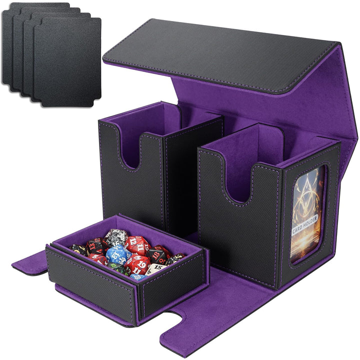 AFIING MTG Commander Kartenbox, 3-in-1 Karten-Aufbewahrungsbox für 200+ doppelt gesleevte Karten, Ma
