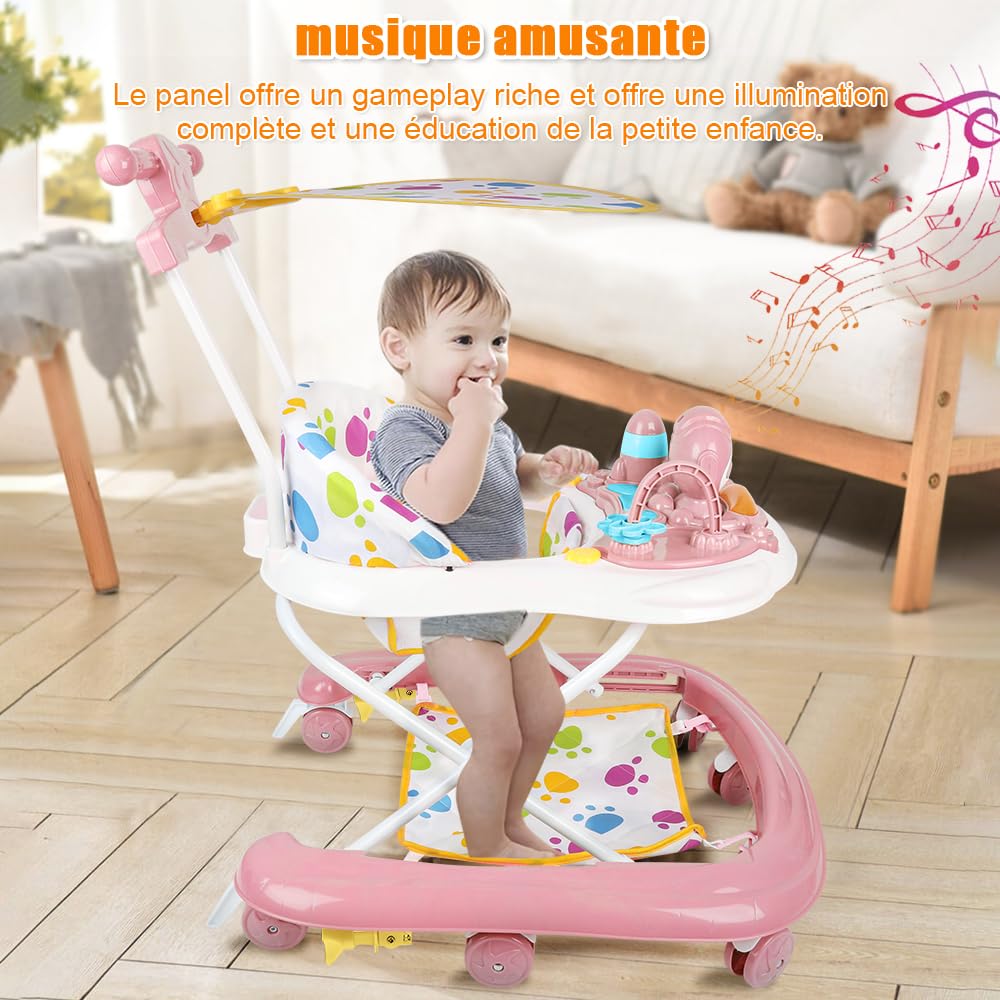 Lauflernhilfe für Babys mit Spielset und Bodenmatte, robust, faltbar, mit 5 verstellbaren Positionen