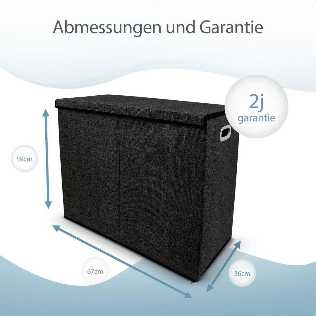 Wäschekorb – 3 Fächer mit Deckel – Faltbar – Wäschekorb – Doppelwäschekorb – Wäschekorb – Wäschebox