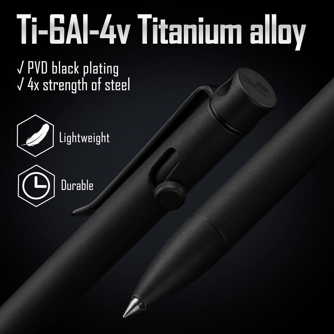 KeyUnity KP01BK Bolt Action Pen mit Clip, EDC-Taschenstift aus Titanlegierung, einziehbarer Metallku