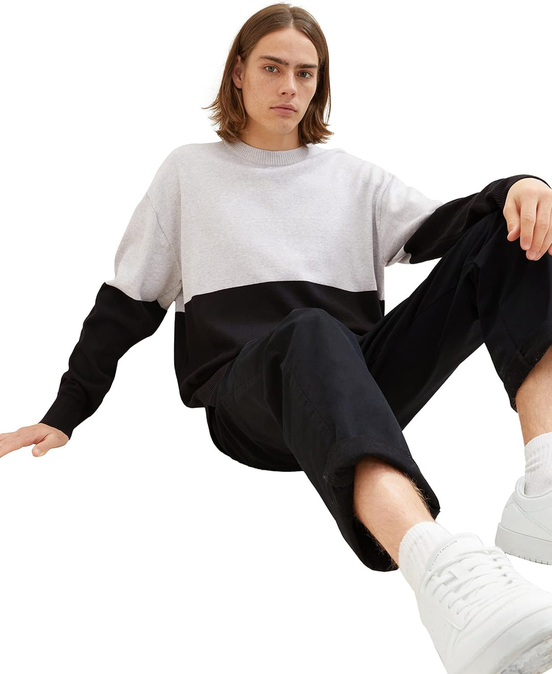 TOM TAILOR Denim Herren Denim Relaxed Fit Colorblock Pullover XL 33758 - Grey Black Color Block, XL