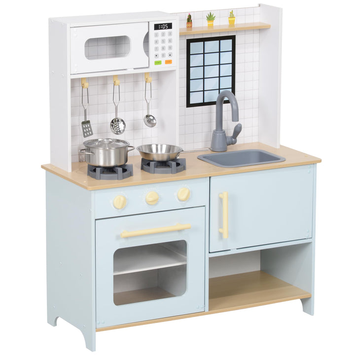 AIYAPLAY Kinderküche Spielküche mit Mikrowelle Herd Backofen ab 3+ Blau