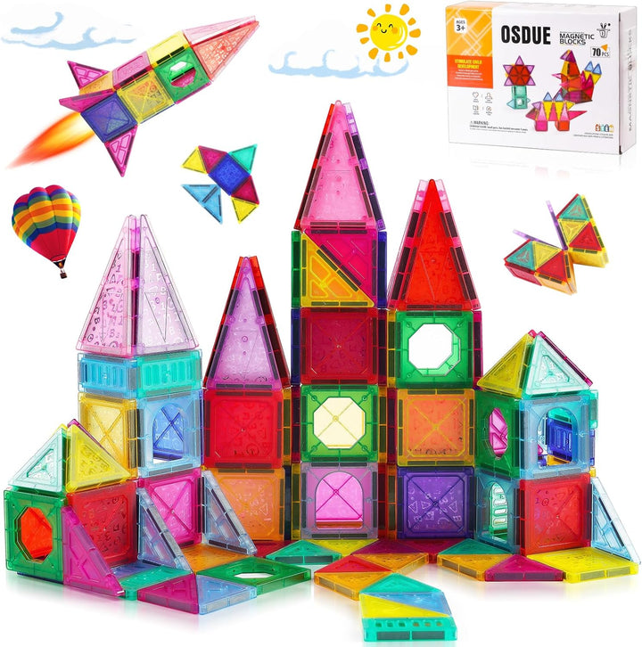 OSDUE 70 Teile Magnetische Bausteine Spielzeug, Magnetspielzeug Magneten Kinder, Montessori Spielzeu