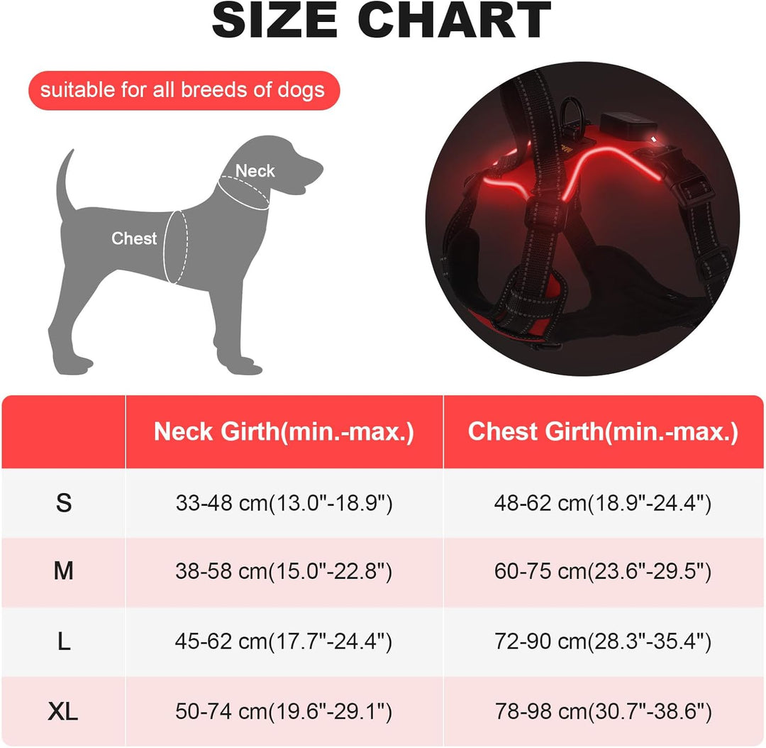 MASBRILL Leuchtgeschirr für Hunde Aufladbar, Hundegeschirr Leuchtend ür Klein Mittelgrosse Grosse Hu