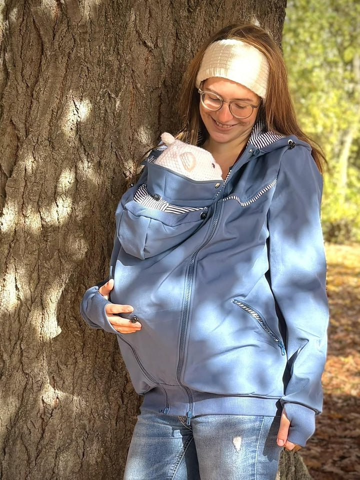 Viva la Mama 3in1 Softshell Tragejacke Baby Umstandsjacke Allwetter I JACKY L schieferblau, L schief