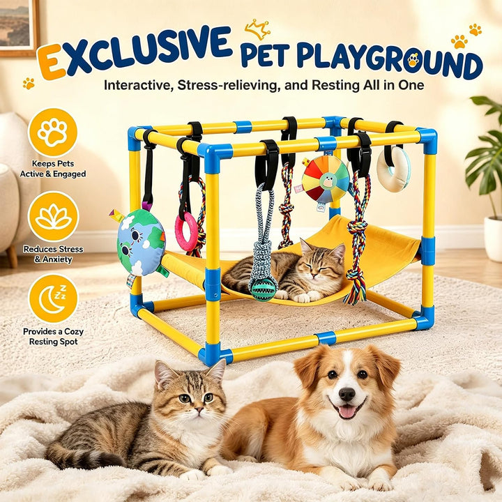 Welpen Spielgerüst, Welpenspielhalle mit 8 Spielzeugen Dschungelspielplatz, Hundespielplatz mit PVC