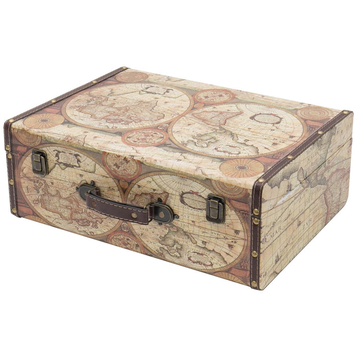 HMF VKO104 Vintage Koffer aus Holz | 44 x 32 x 16 cm | Gross | Deko Weltkarte Farbe 44 cm Weltkarte