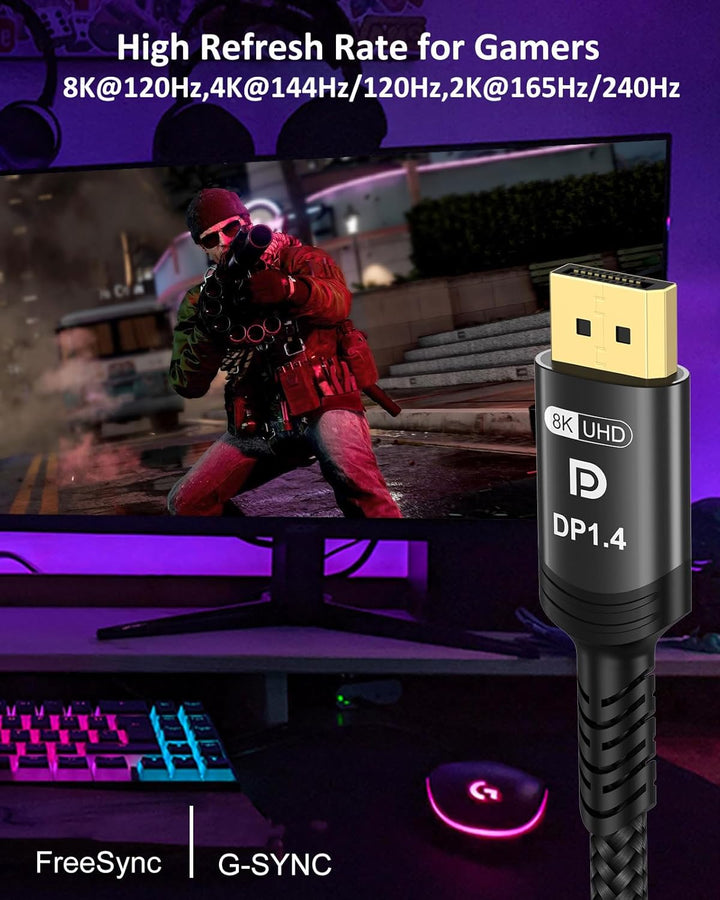 Etseinri DisplayPort Kabel 240Hz 3M, DisplayPort 1.4 Kabel 8K 60Hz 4K 240Hz 165Hz 144Hz 120Hz, DP zu