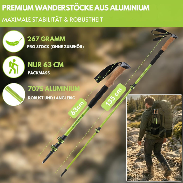 Wanderstöcke Teleskop aus Carbon & Aluminium - Nordic Walking Stöcke mit Korkgriff für Damen & Herre