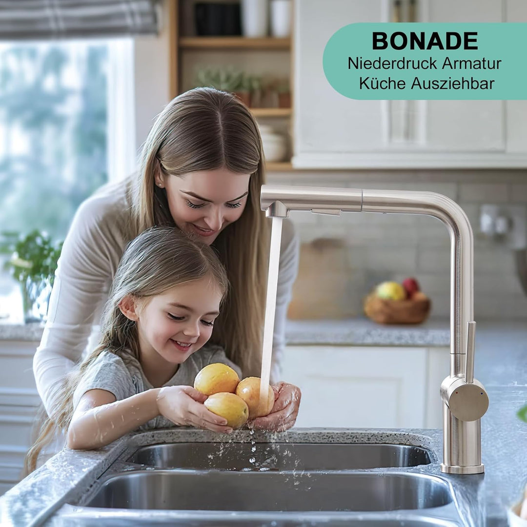 BONADE Wasserhahn Küche Ausziehbar, Hochdruck Küchenarmatur mit Brause 2 Strahlarten, 360° Drehbare