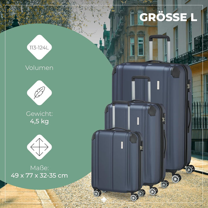 Travelite 4-Rad Koffer Set Grössen L/M/S mit TSA Schloss + Dehnfalte (ausser Grösse S), Gepäck Serie