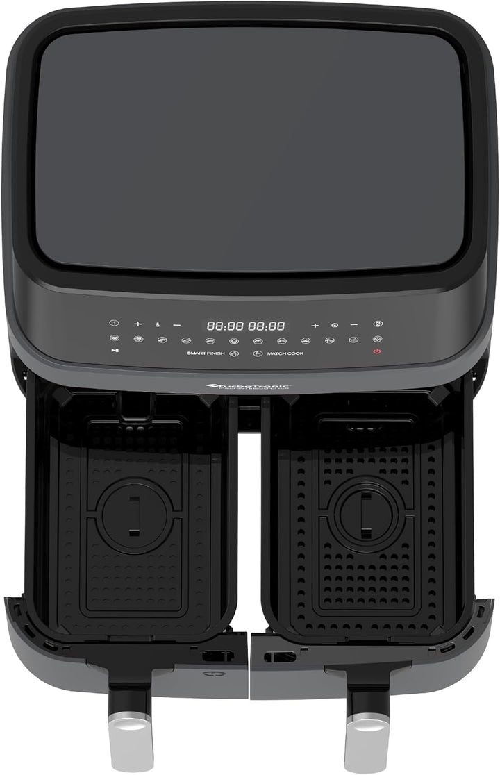 TurboTronic Doppel Heissluftfritteuse XXL, digitale Heissluft-Fritteuse, 9L (2x 4,5L Doppelkammer),