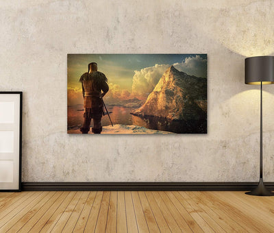 islandburner Bild auf Leinwand Wikinger Krieger Blickt Auf Berg Bilder Wandbilder Poster Leinwand 80