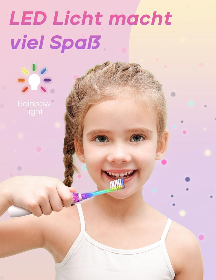 Seago Elektrische Zahnbürste Kinder mit 8 Extra Weiche Aufsteckbürste und 4 Persönliche Modi, LED Li