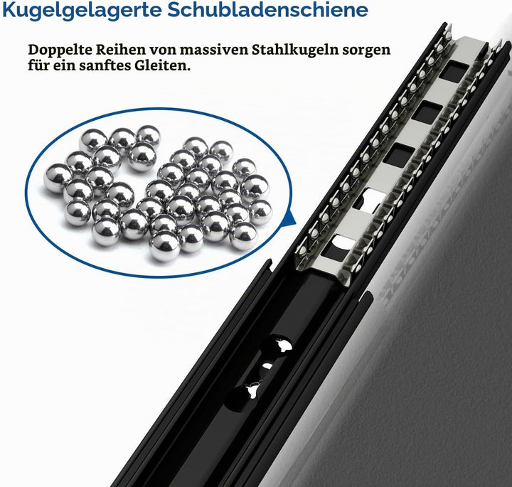 VADANIA Schubladenschienen mit Schloss 350mm, 120kg Tragfähigkeit Schwerlast-Schubladenauszüge Volla