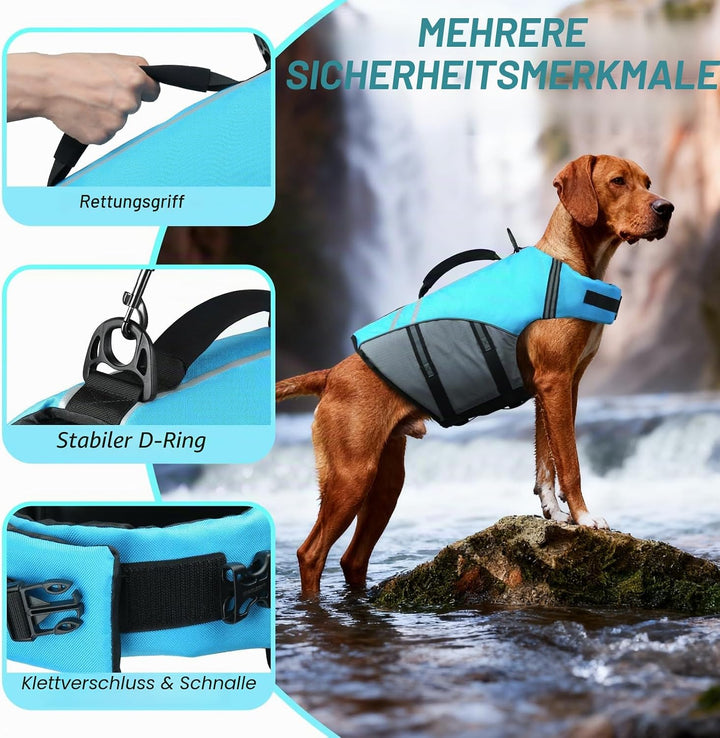 VIVAGLORY Sportstil Schwimmweste für Hunde mit Hervorragendem Auftrieb, Einstellbar &amp; Langlebig Schw