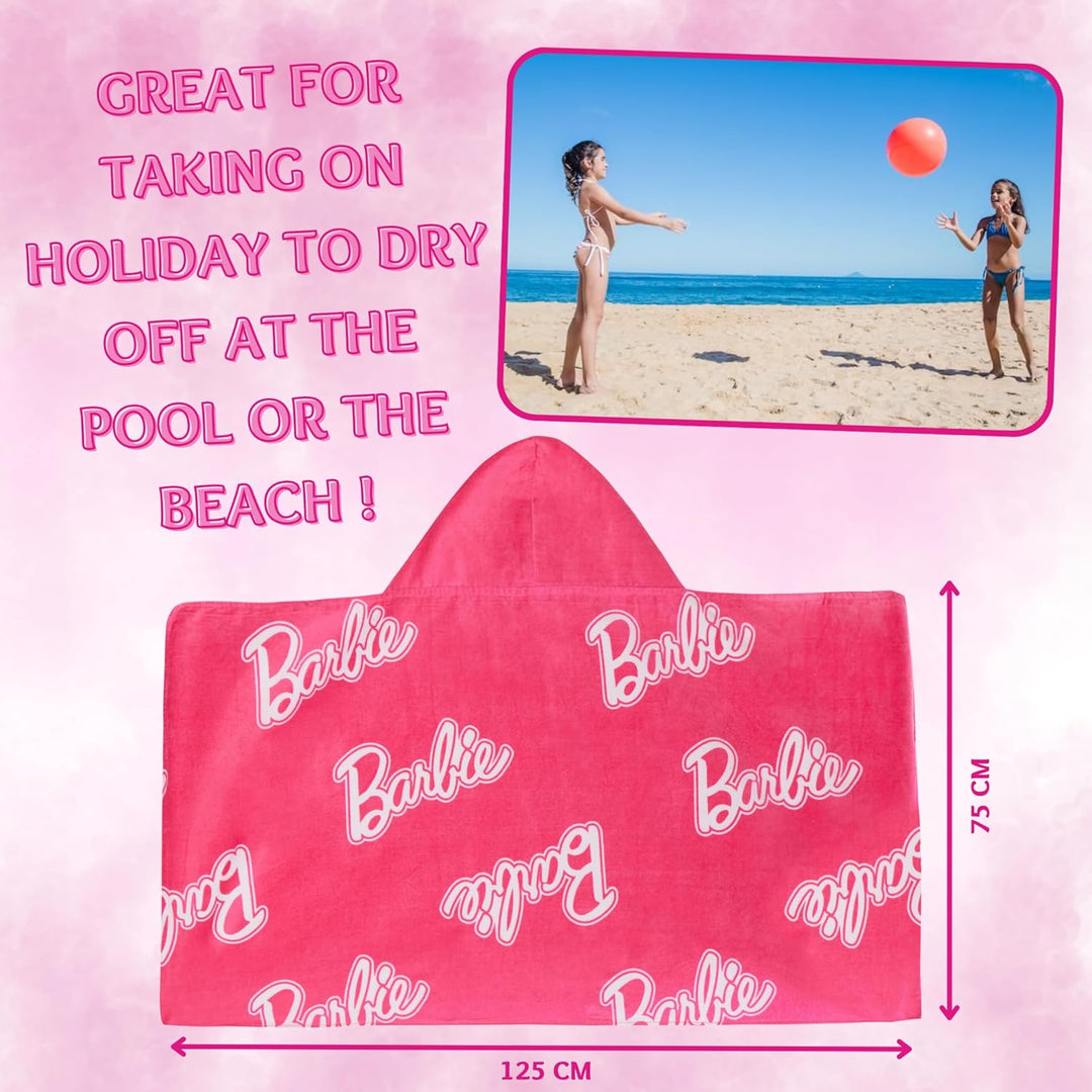 Barbie Mädchen Kapuzenhandtuch 100% Baumwolle Poncho gross Strandtuch Badetuch Schwimmen Wrap Changi