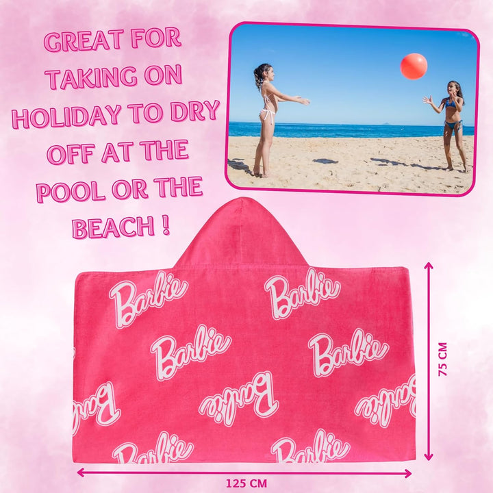Barbie Mädchen Kapuzenhandtuch 100% Baumwolle Poncho gross Strandtuch Badetuch Schwimmen Wrap Changi