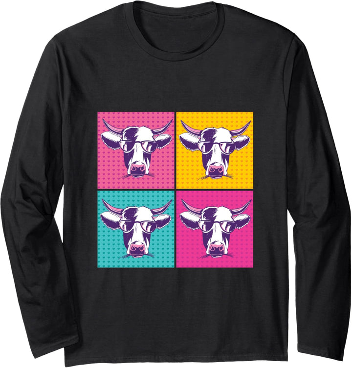 Kuh Kühe Sonnenbrille Pop Art Landwirt Cowboy Cowgirl Langarmshirt