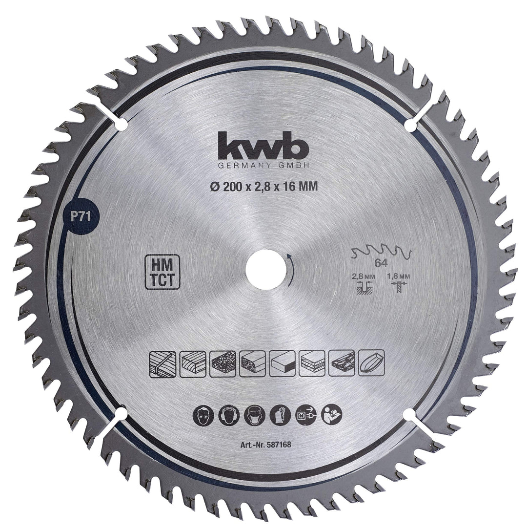 kwb Kreissägeblatt 200 x 16 mm, sehr feiner Schnitt, Sägeblatt geeignet für Arbeitsplatten, Holz und