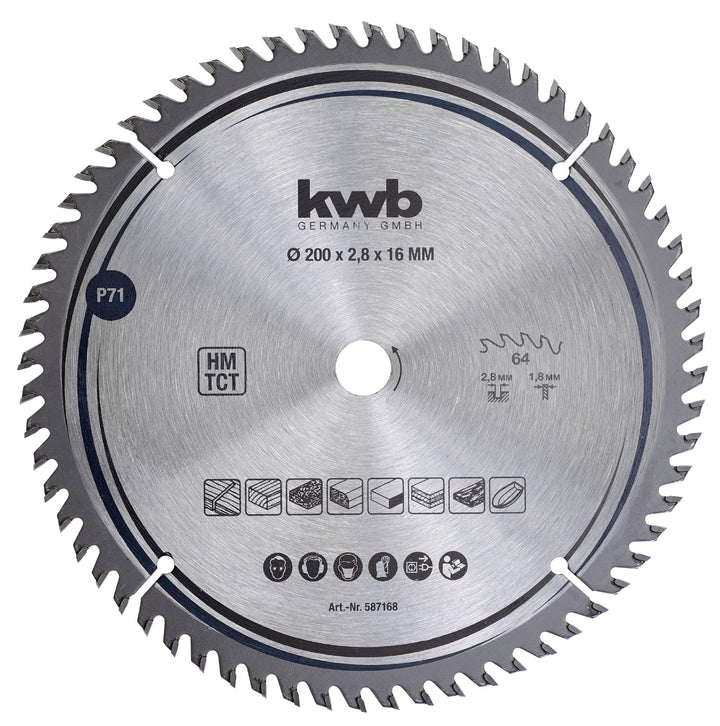 kwb Kreissägeblatt 200 x 16 mm, sehr feiner Schnitt, Sägeblatt geeignet für Arbeitsplatten, Holz und