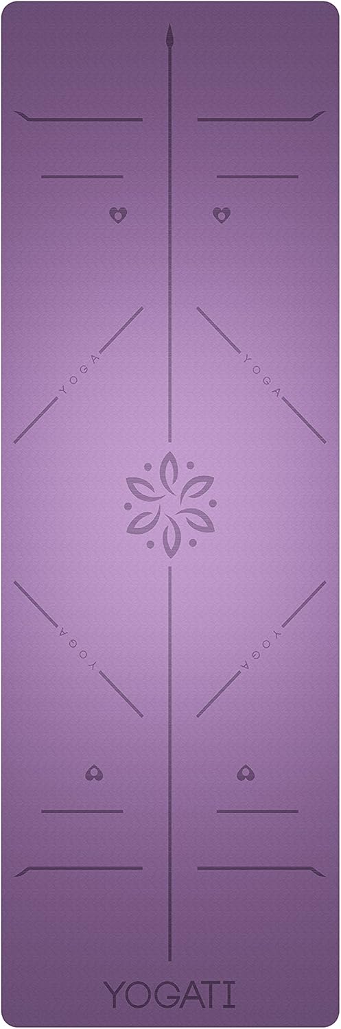 YOGATI Yogamatte rutschfest Schadstofffrei, mit Tragegurt. Yoga Matte mit Ausrichtungslinien. Ideal