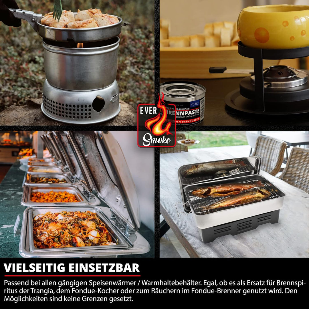 96x Eversmoke Sicherheits Premium Bio Brennpaste Brenngel Chafing Dish Speisenwärmer (96 Dosen je 20