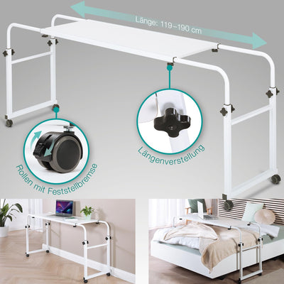maxVitalis Über-Betttisch auf Rollen höhenverstellbar/breitenverstellbar, Overbed Table, Mobiler Sch